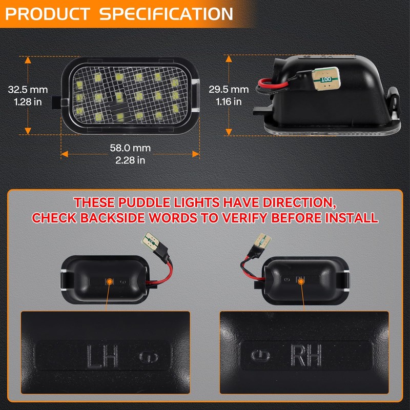 FetonAuto Mirror Light LED Puddle Light Assembly for 2007-2014 Chevy
