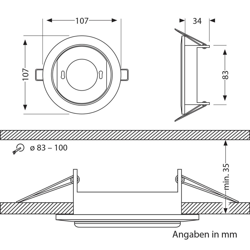 ledscom.de RUBA Recessed Ceiling Light Matt Stainless Steel Round 107