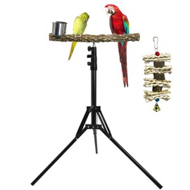 kathson 28-60inches Height Adjustable Bird Perch, Pepperwood Parrot Perch Stand with Feeding Cup, Multi-Purpose Bird Perches for Indoor and Outdoor Use, Designed for Small Medium Birds