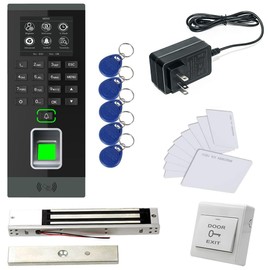 MENGQI-CONTROL Biometric Fingerprint RFID Password Access Control Systems + 600lbs Force Electric Magnetic Lock +Cards and Key Fobs Access Controller 110V-240V Power Adapter Keypad Reader