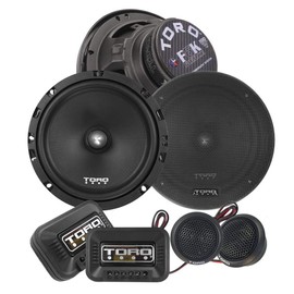 TORO TECH – F6K, 6.5 Inch Component Car Speaker Set - 200 Watt MAX / 100 Watts RMS, 13mm Ferro Fluid Tweeters, 4 Ohm, 1” KSV Voice Coils. Two Speakers, 2 Tweeters, 2 Crossovers, 2 Grills(Sold As Pair)