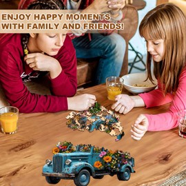 Jigfoxy Flower Car Wooden Jigsaw Puzzles for Adults, 195pcs Unique Animal Shape Wood Puzzles, Birthday Gifts for Family Friend with wooden box(13.4 * 10.6in)