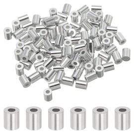 sourcing map 1/16"(1.5mm) Aluminum Crimping Loop Sleeve, Wire Rope Stop Sleeve Round Crimp Ferrules for Wire Rope and Cable Ferrule, Silver 100Pcs