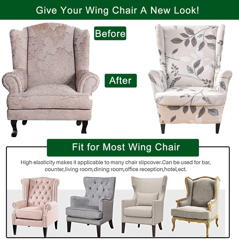 CRFATOP Wingback Chair Covers 2 Pieces Stretch Printed Wing Back