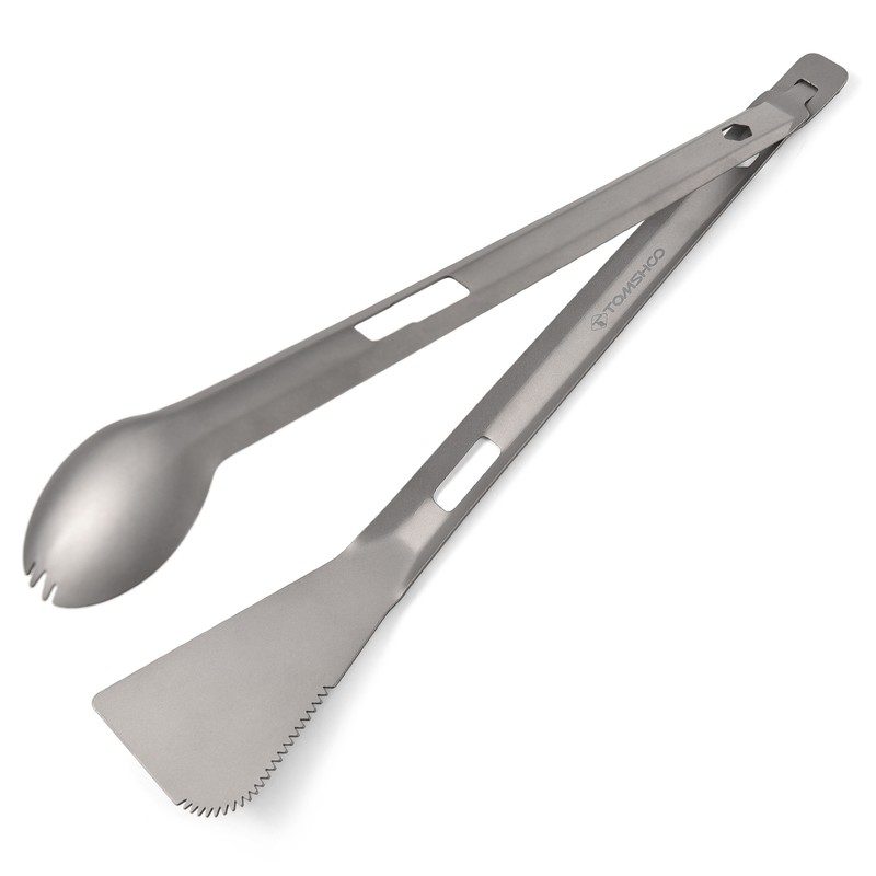 TOMSHOO Titanium Serving Tongs Multi-Purpose BBQ Tongs with Spork and