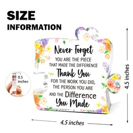 EWDMOUK Thank You Appreciation Gift for Coworker, Thanksgiving Gifts for Women, Never Forget the Difference You Make Acrylic Block Puzzle, Retirement Goodbye Gift for Teacher Nurse