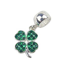 UniqueBeadsAndGifts Universal Green Shamrock Clover with Rhinestones Charm