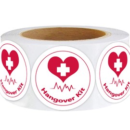 Besttile Hangover Recovery Kit Stickers,Heart Labels,Wedding Stickers,Hangover Kits Theme Party Supplies,Sealing Labels,1.5 inch,500 Pcs Per Roll