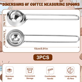 Pack of 3 Stainless Steel Dosing Spoons, Coffee Spoons, Reusable Coffee Spoons, Scoops, 25 ml, Coffee Measuring Spoon with Long Handle, Silver Measuring Spoons, Scoops for Tea, Coffee, Cappuccino
