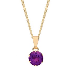 Old English Jewellers 9ct Yellow Gold 1.00ct Natural Amethyst Solitaire Pendant Necklace + 18 inch Chain - Solid 9ct Gold