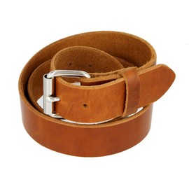 Mens full grain one piece heavy duty genuine leather work belt with roller buckle Made In USA (Cognac,50)
