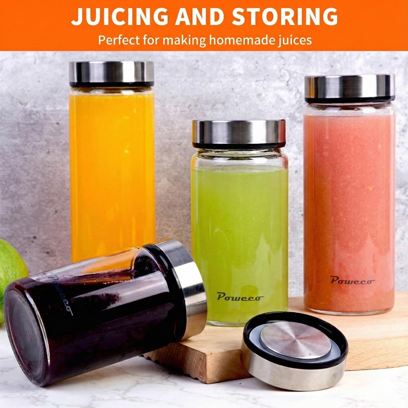 poweco Glass Juice Bottles 4 Pack 12 oz - Wide