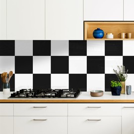 practicalWs 10pcs-5 Black & 5 White Peel and Stick Tile for Kitchen Backsplash, 11.8"x11.8" Waterproof PVC Wall Panels for Bathroom Walls, Self Adhesive Shower Tiles/Wallpaper for Wall Decor