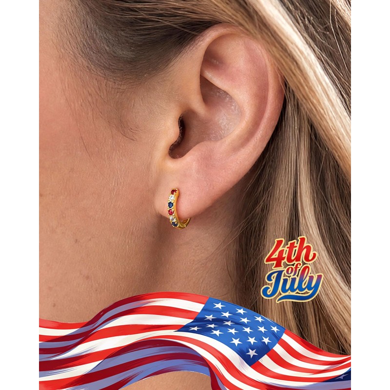 Elaximn Tiny Patriotic Gold Huggie Earrings for Women