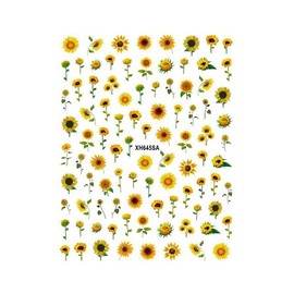 Generic Sunflower Nail Sticker Flowers Smiley Sun Yellow Daisy Leaf Flower Xh645Sa Nail Wraps Art Stickers Manicure Supplies for Women for Home Nails Full Long Lasting Easy Apply and Remove
