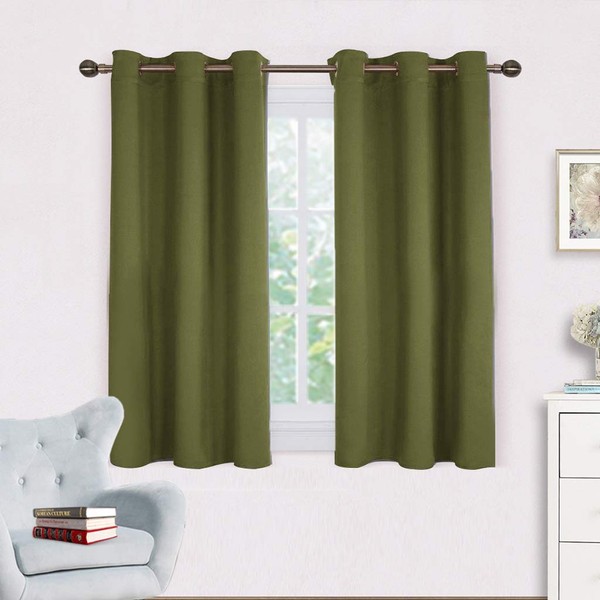 NICETOWN Living Room Window Curtain Panels, Thermal Insulated Solid Grommet Blackout Draperies/Drapes (One Pair, 42 by 54-Inch, Olive Green)