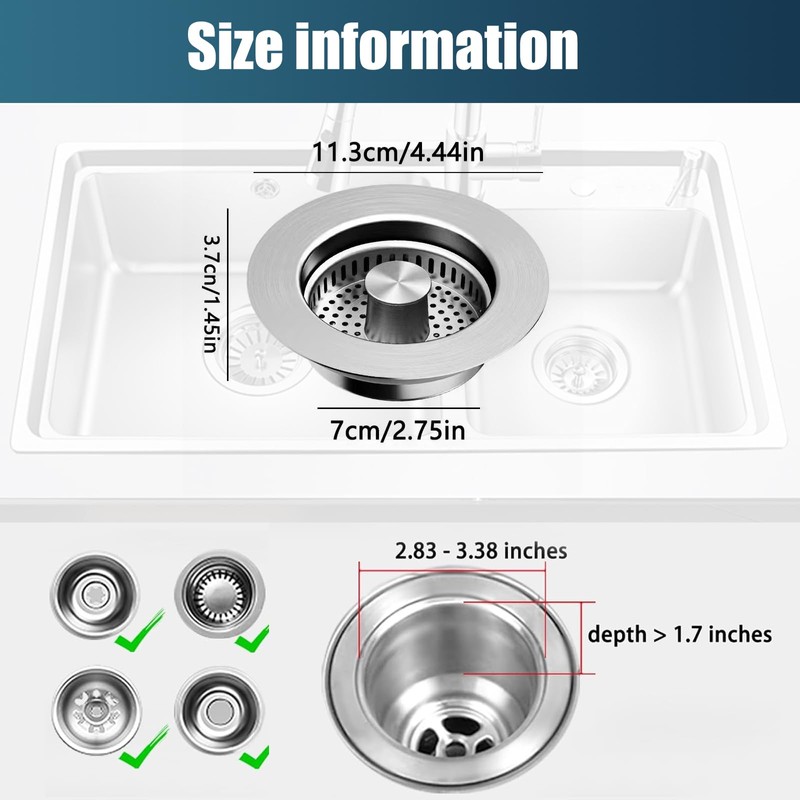 Kitchen Sink Drain Strainer, 4 in 1 All Stainless Steel