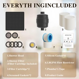High Pressure Shower Head and 20-Stage Shower Filter Combo, Rain Filtered Showerhead for Removing Chlorine and Harmful Substances,Two Replacement Filter Cartridges(10 Inch, Matte Black)