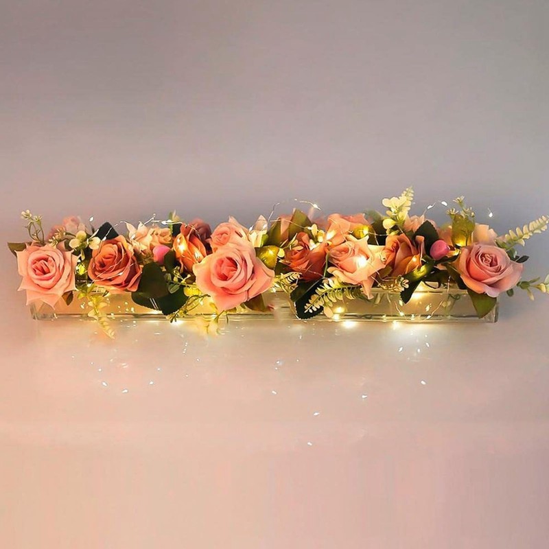 12 Holes Rectangular Flowers Vase With LED Light Clear Acrylic