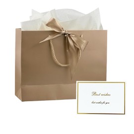 12.6 IN Gift Bags with Ribbon Large Gift Bag with 2 Tissue Paper and 1 Greeting Cards Birthday Gift Bags Present Bags for Birthdays, Wedding, Mother's Day (Champagne)