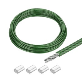 MECCANIXITY 66Ft(20M) Wire Rope 304 Stainless Steel Cable 5/32" (4.0 mm) Vinyl Coated with 4pcs Aluminum Sleeves for Hanging, Clotheslines, Lifting Green