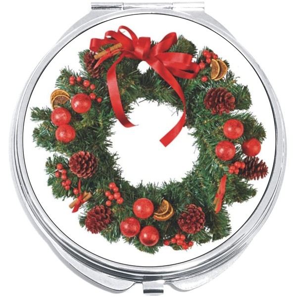 NewCharms Christmas Wreath Compact with Mirrors - Perfect Pocket and