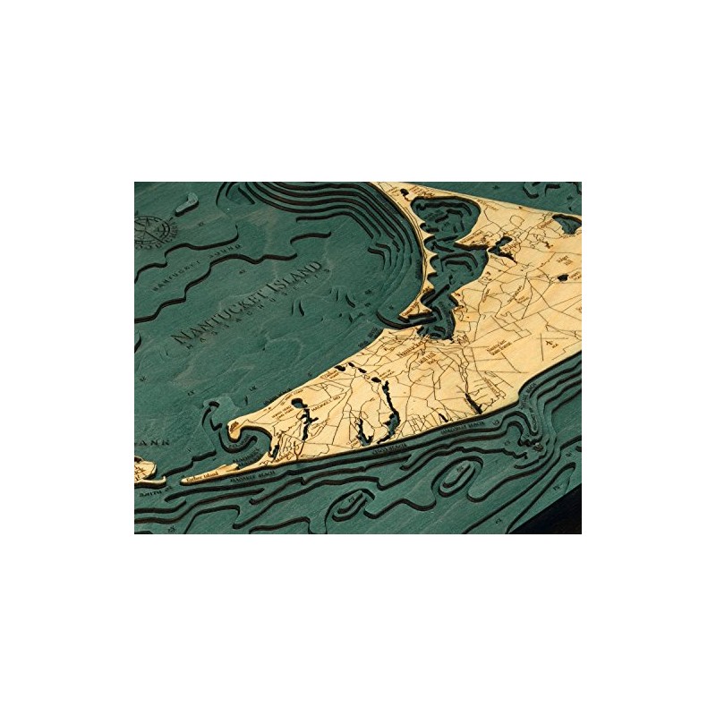 Nantucket, Massachusetts 3-D Nautical Wood Chart, 16" x 20