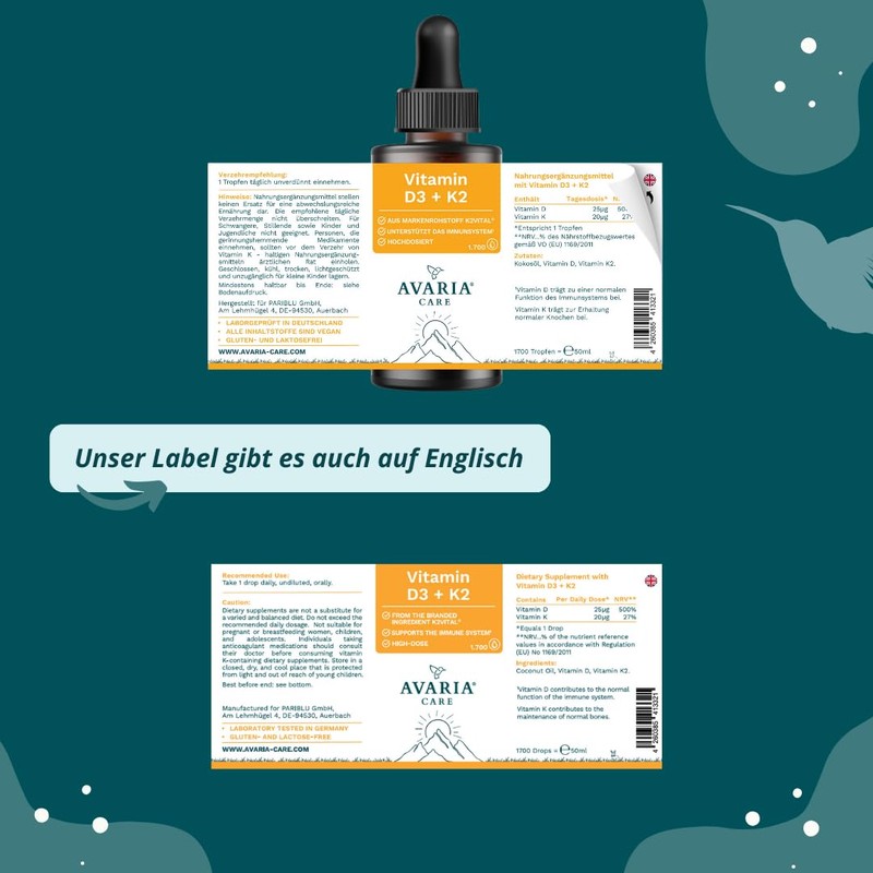 Avaria® Care - Vitamin D3 + K2 Drops with K2VITAL®,