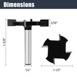 CNC Spoilboard Surfacing Router Bit,Slab Flattening Router Bit,Edge Treatment-1/4 Shank Industrial-Grade ,1-1/2" Cutting Diameter,1/2" to 1/4" Router Collet,Wood Milling Planing Dado Planer Bit
