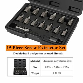 FLZOSPER 15 Piece Double Head Screw Extractor Set，Easy Out Bolt Remover Kit，3/8" Inch Drive Hex Head Multi-Spline for Removing Stripped, Broken Rusted Bolts Screws