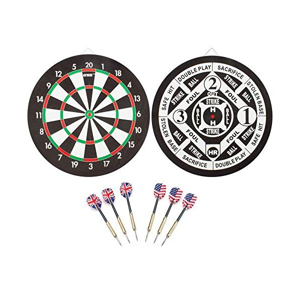 18"x1" 2-in-1 Quality-Bound Paper Dartboard Game Set with six 17G Steel Tip Darts. Baseball and Dart Board Games Set (Baseball & Dartboard Game)