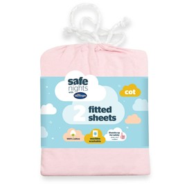 Silentnight Safe Nights Cot Size Fitted Sheets Set 100% Jersey Cotton Bedside Compatible Pack of Two Pink Easy Care Super Soft Cuddly for Baby with Storage Bag (70cm x140cm x 12cm)