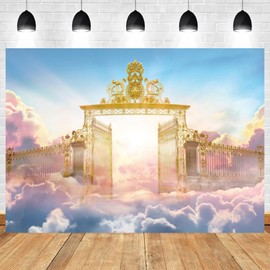 ASDCXZ 7x5ft Heaven Backdrop Golden Gate Paradise Photography Background Sky Clouds Heaven Sent Baby Shower Baptism Christian Church Event Party Banner Decorations Easter Portrait Photo Booth Prop