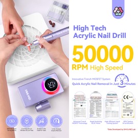 Saviland 50000 RPM Electric Nail Drill: 6000mAH Electric Nail File with Ambiance Light for Acrylic Gel Nails with 13 Nail Drill Bits Nail File Nail Buffer for Nails Manicure and Pedicure Kit