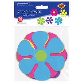 Beistle 10 Piece 1960's Colorful Mini Retro Groovy Flower Shaped Cut Outs with A 60's Vibe Party Decorations, 4.5", Multicolored