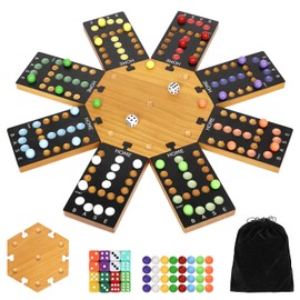 plusvivo Marble Board Game,Wooden Board Game for 6-8 Players,Portable Design Marble Game with 32 Marbles 16 Dice, Family Game Night Gift for Kids & Adults