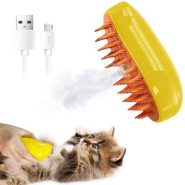Dixvuk Steam Cat Brush -3 In 1 Spray Cat Brush, Self Cleaning Cat Steamy Brush, Cat Steamer Brush for Massage, Steam Pet Brush for Removing Tangled and Loose Hair (Yellow)
