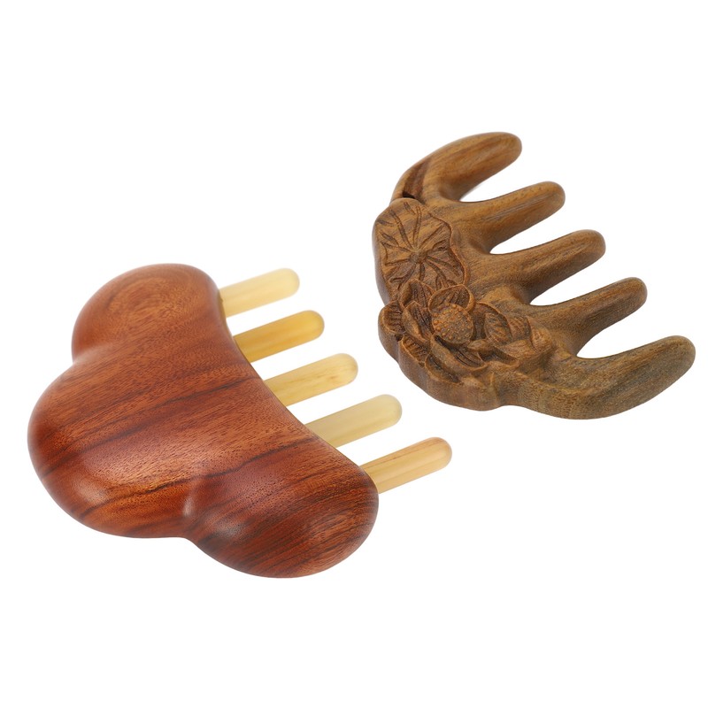 2Pcs Meridians Comb 5 Tooth Portable Sandalwood Rosewood for Head