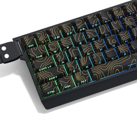 dagaladoo PBT keycaps,Black Topographic keycaps 60 75 Percent,Shine Through keycaps,Side Printed keycap,Cherry Profile keycaps for100%, 75%, 65%, 60% Keyboard(Yellow Lines,only keycaps)