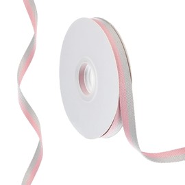 PATIKIL 9.8 Yards x 0.4" Christmas Striped Ribbon, Polyester Cotton Fabric Wrapping Ribbon for Craft Wreath Birthday Wedding Decoration, Pink, Grey