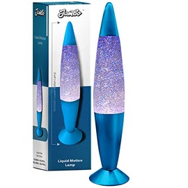 Jambo 16" Inch Beautiful Liquid Motion Lamp with Wax That Flows Like Lava | Entertaining for Adults, Teens and Kids (Blue Base, Colored Glass, Blue and Silver Glitter, 16")