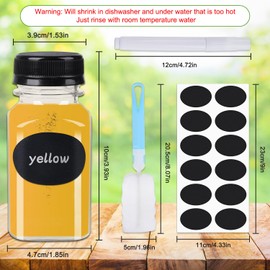 Ezydka Pack of 12 Shot Bottles for Filling 150 ml Empty Plastic Bottles for Filling Juice Bottles Small Shot Bottles Mini Smoothie Bottle with Stickers, Pens and Brush, Reusable