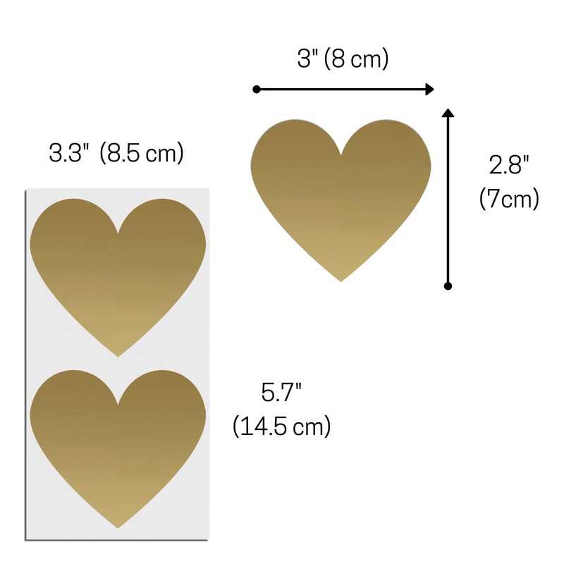 50 Pack, 3" Heart Scratch Off Stickers Labels - Gold