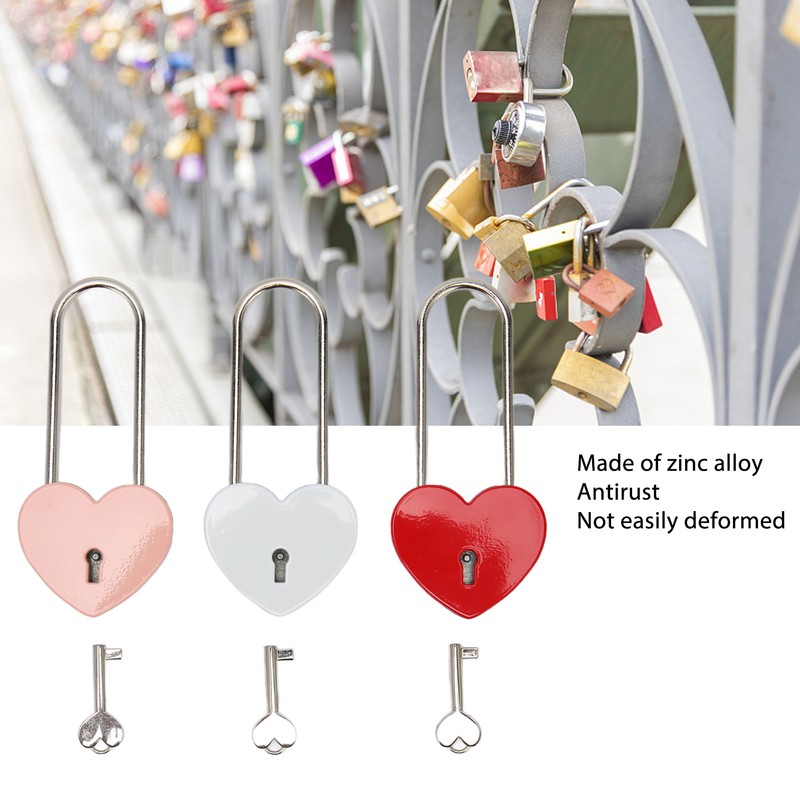 3pcs Heart Shaped Padlock with 3 Keys Rustproof Zinc Alloy