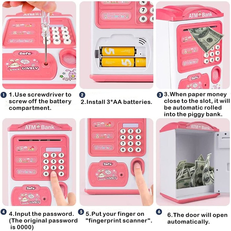 Piggy Bank Money Machine with Fingerprint& Password Code Mini ATM