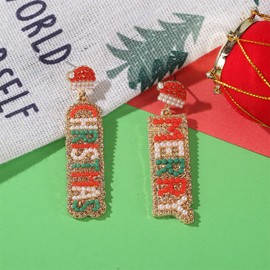 ATIMIGO Merry Christmas Sign Drop Dangle Earrings Cute Santa Hat Statement Christmas Decor Dangling Earrings For Women Xmas Holiday Festive Jewelry Gifts(Merry Christmas)