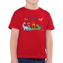 Geschenk mit Namen personalisiert by Shirtracer - Children's T-Shirt Boys - Dinosaur Dino Dinos, 02 Red