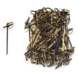 BambooMN 3.5" Bamboo Black Knotted Knot Skewers Picks for Cocktails and Hors' D'oeuvres Party Supplies, 100 Pieces
