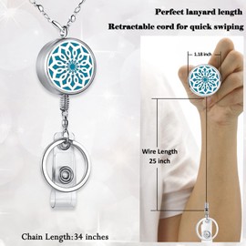 USANGERS Retractable ID Badge Holder Retractable Lanyards for ID Badges Keys Women Teacher Lanyard Necklace Cute Nurse Badge Reel Diffuser Office Work Jewelry Silver Badge Lanyards for Women Flower