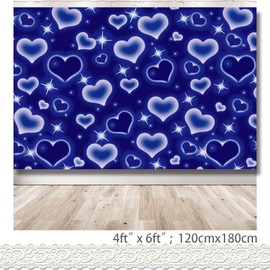 Rarcoirs Blue Hearts Photography Backdrop Early 2000s Photo Background 90s Birthday Party Decors Vintage Valentine's Day Old School Romantic Selfie Portrait Banner 71X47inch